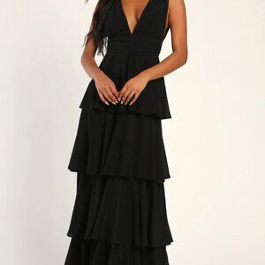 Lulus Evening Black Tiered Maxi Dress